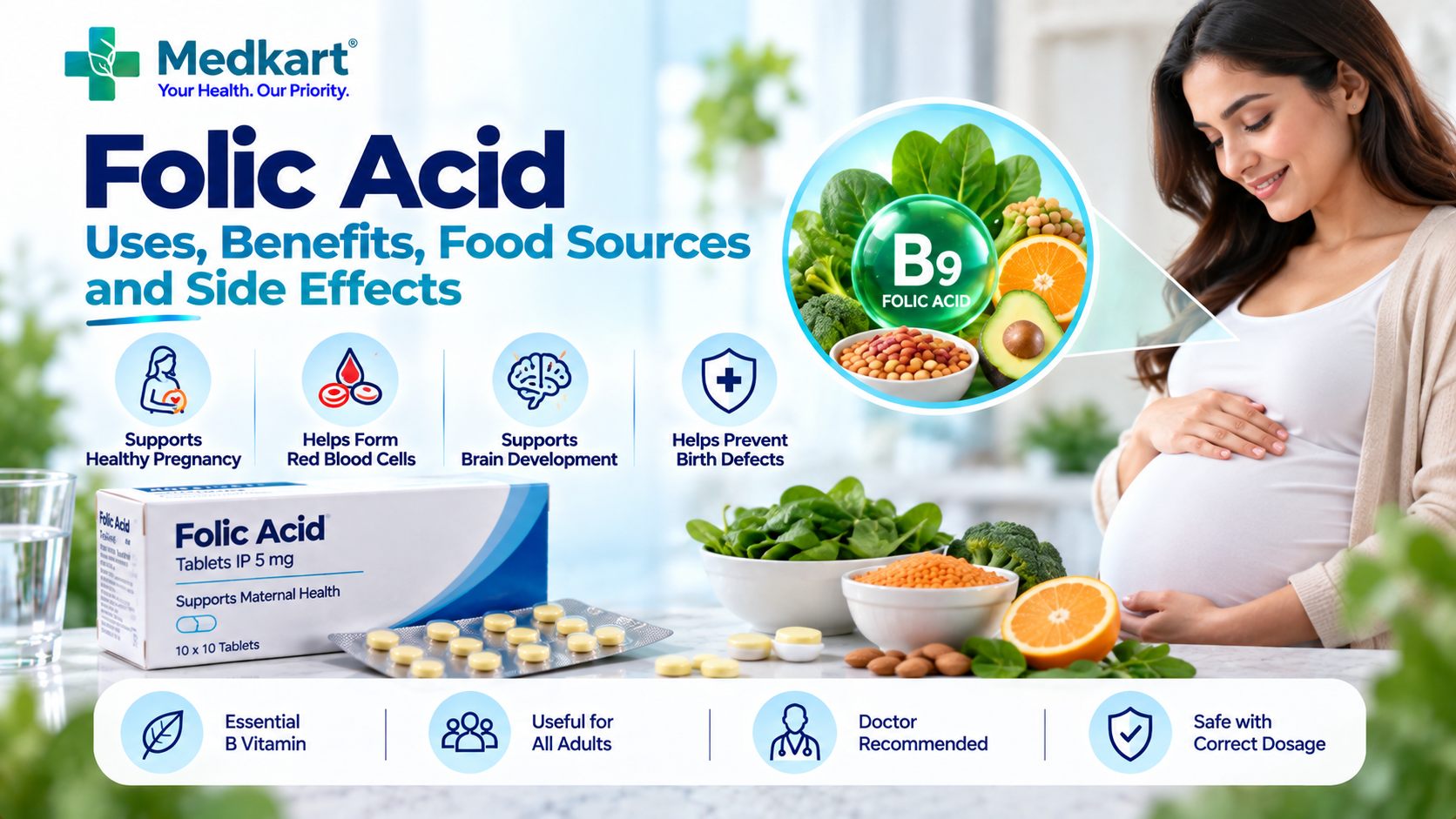 Folic Acid: Uses, Benefits, Food Sources and Side Effects