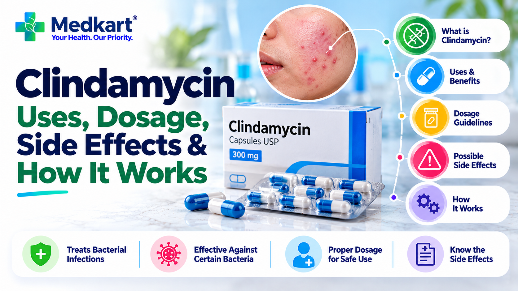 Clindamycin: Uses, Dosage, Side Effects, Precautions and How It Works